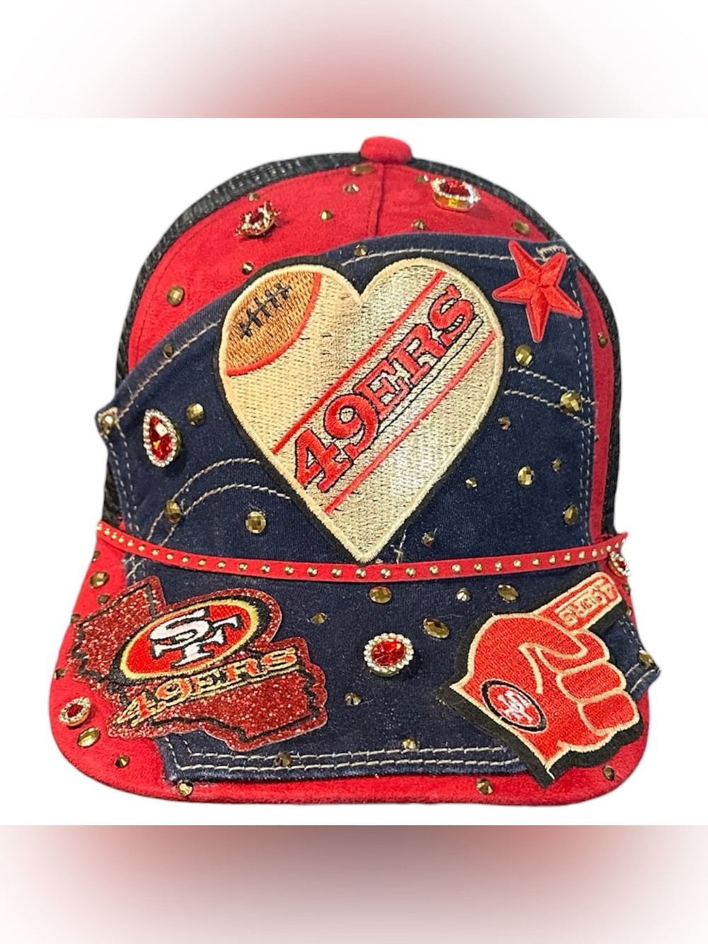 San Francisco 49ers Women's Red & Navy Embellished Cap